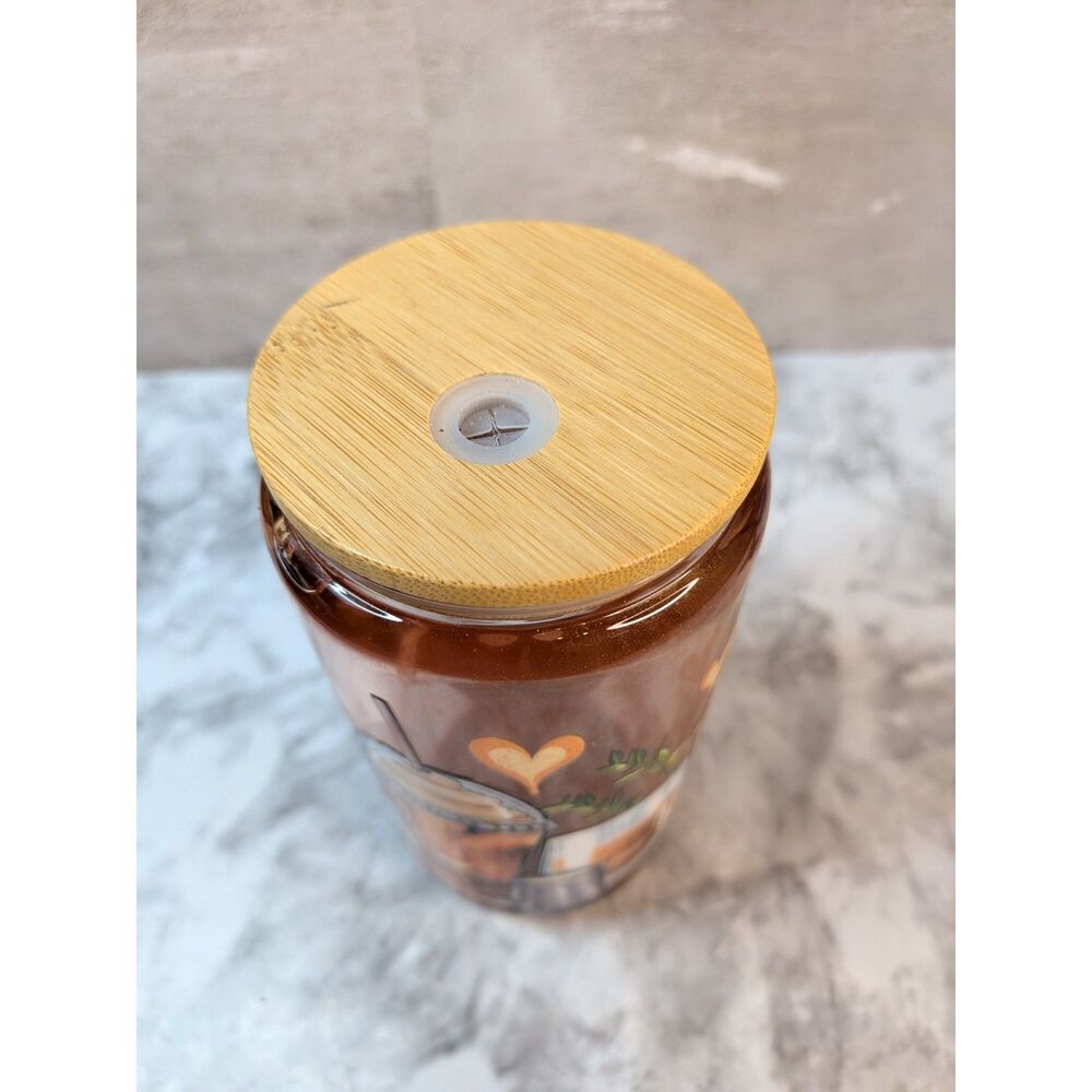 16 oz Glass Can Tumbler Bamboo Lid Coffee Lover Iced Coffee Cup Glass Straw